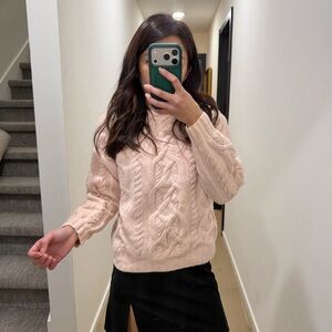 Vintage Cottagecore Coquette Fairy Cable Knit Sweater Paste Baby Pink XS